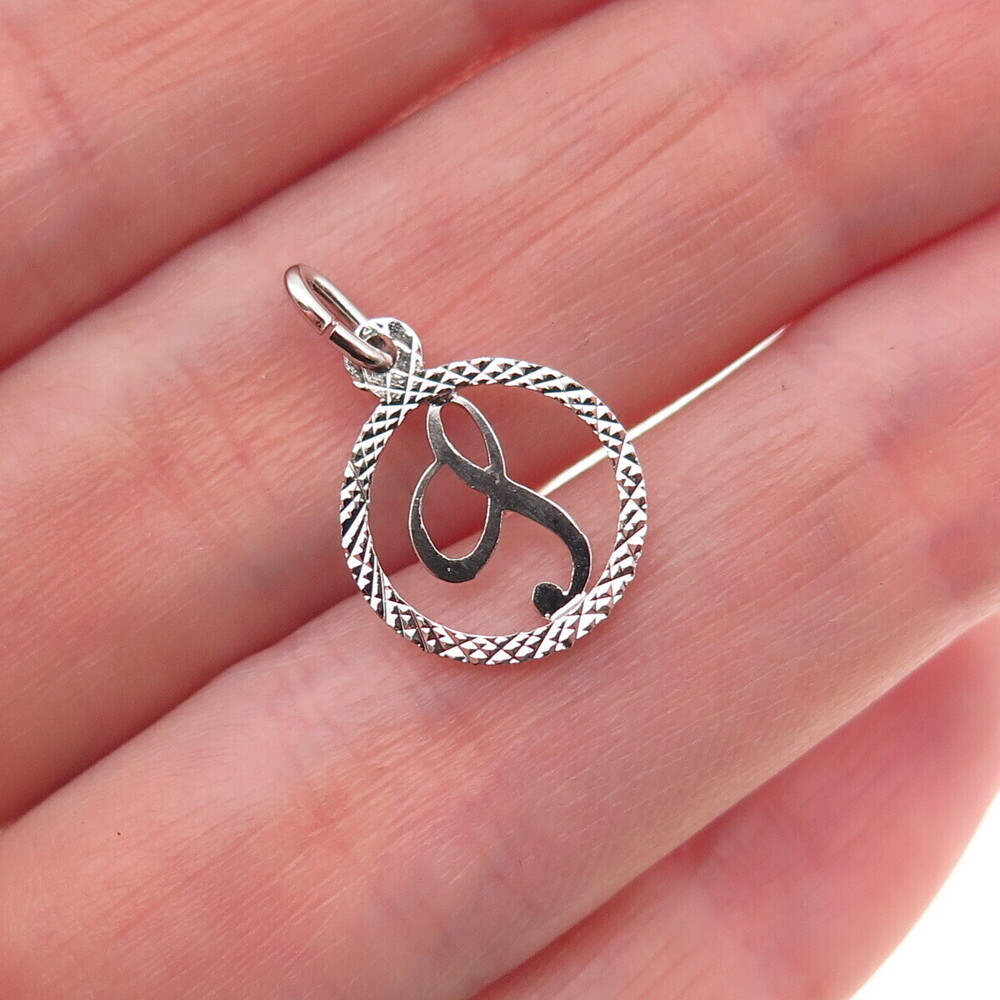 925 Sterling Silver Vintage Diamond-Cut Letter S Initial Mini Charm Pendant